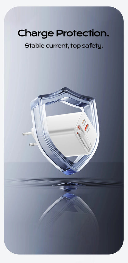 65W Retractable USB-C Fast Charger - Portable PD Travel Adapter for Laptop