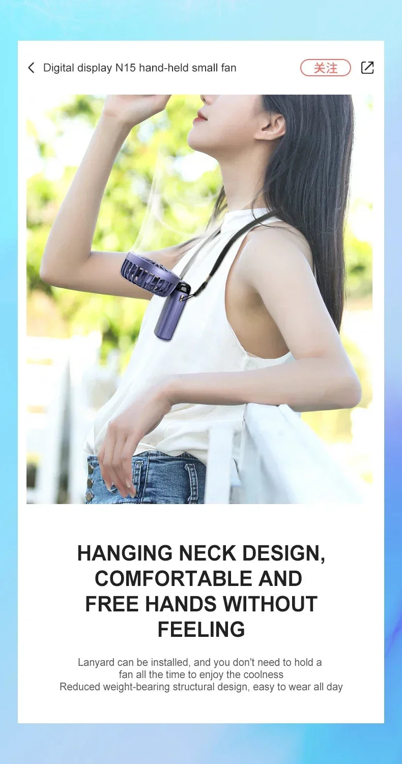 Portable 5-Speed Handheld & Neck Fan with Phone Stand & LED Display