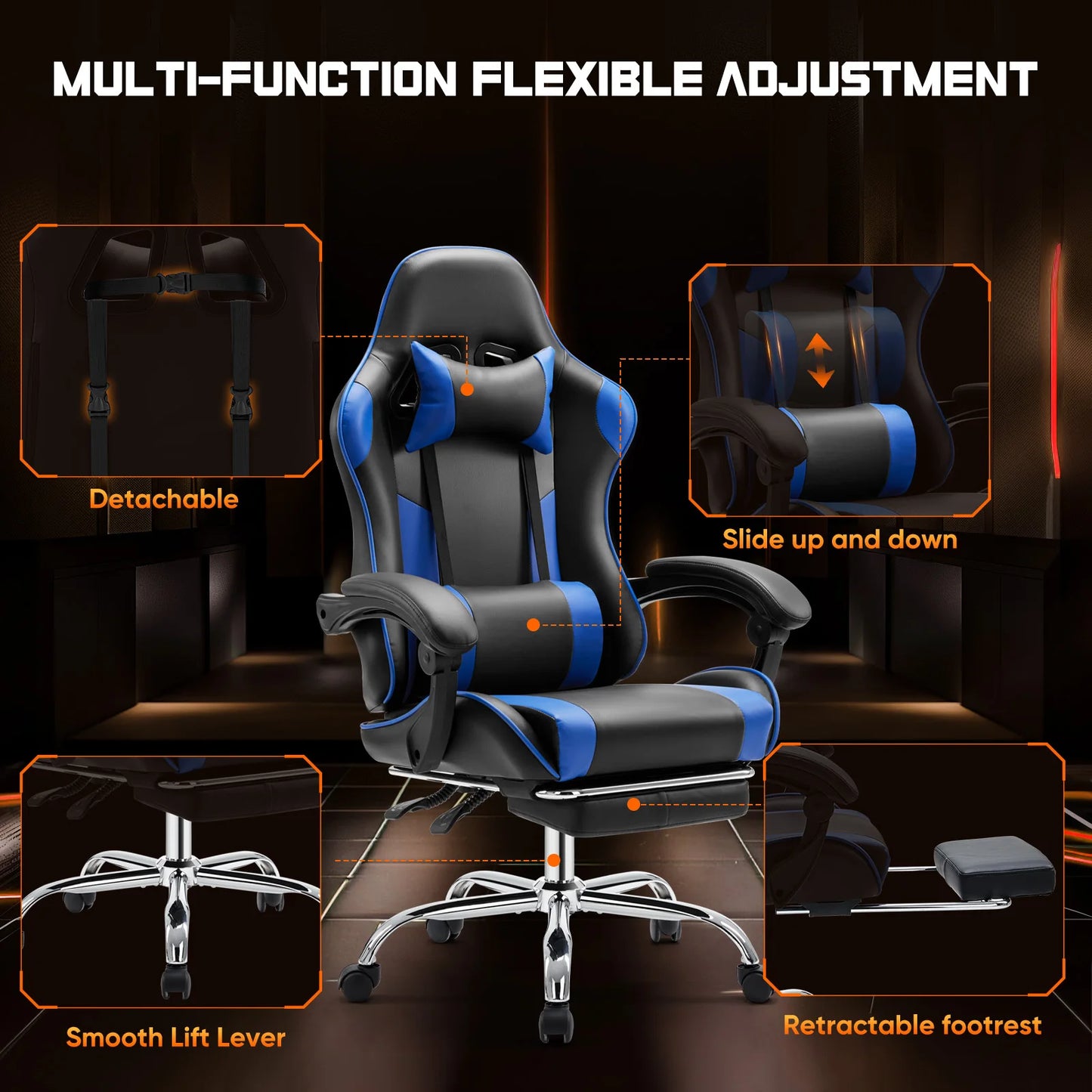 Ergonomic Racing Gaming Chair - Adjustable PU Leather Office Computer Chair