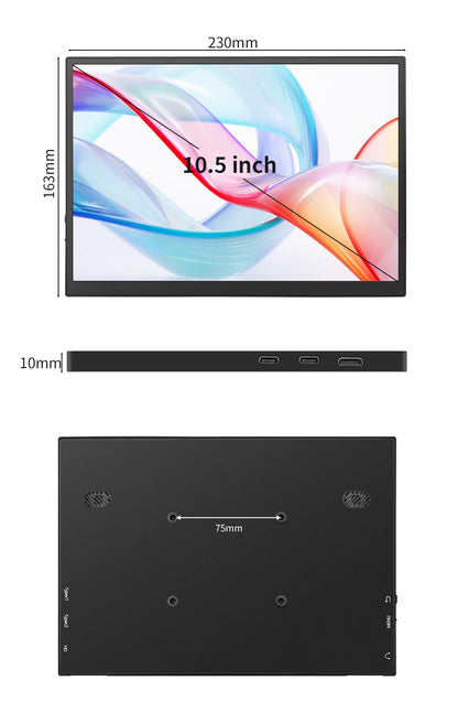 10.5" Portable IPS Monitor - 1920x1280 100% sRGB Gaming Display for Laptop