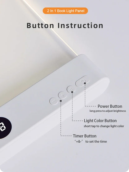 Flat Panel LED Book Reading Light - Rechargeable Eye-Caring Night Light with Timer
