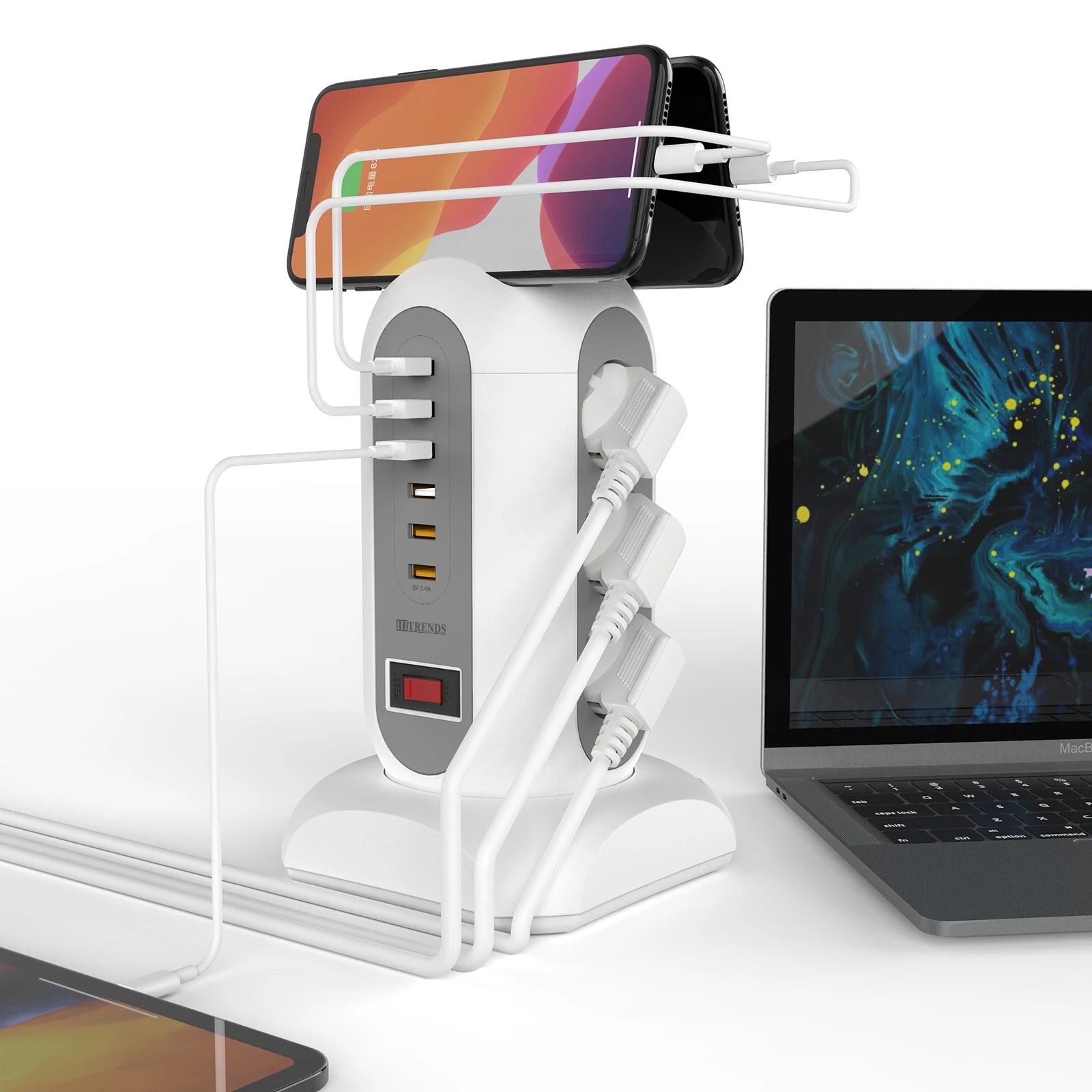 15-in-1 Tower Power Strip with 6 USB Ports & Retractable 1.8m Cord - 7