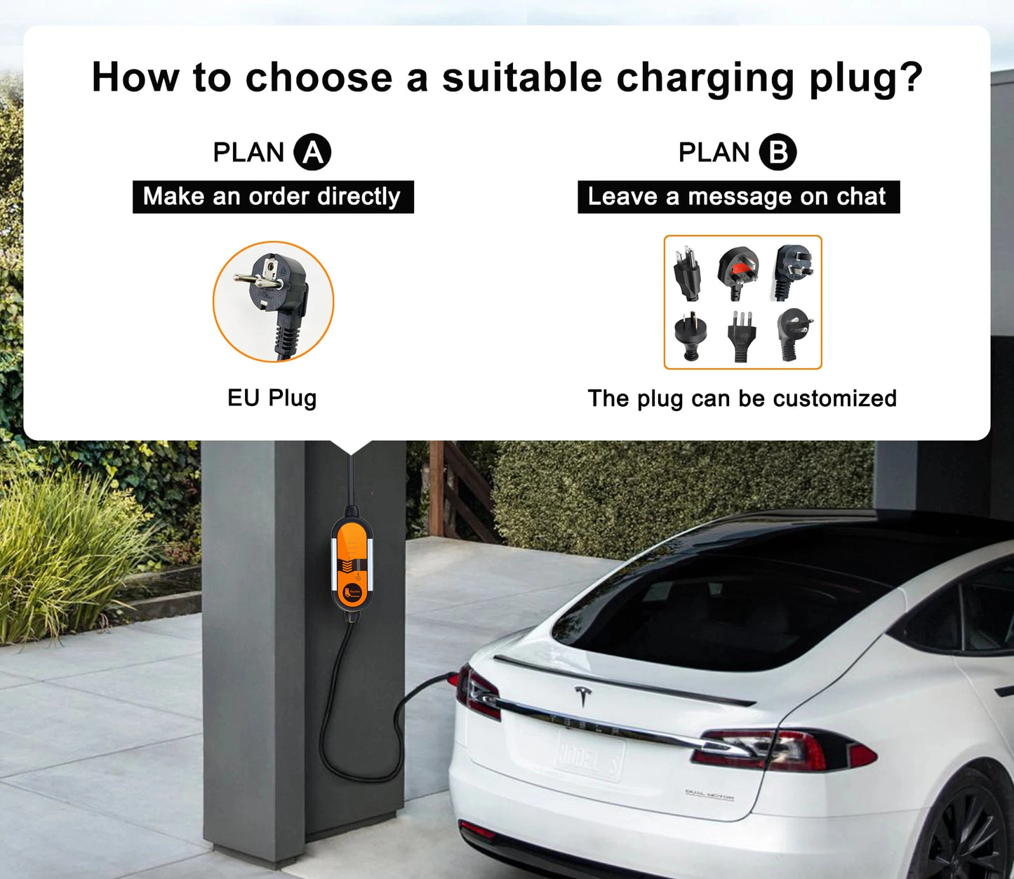 Portable 3.5KW Level 2 EV Charger - Type 2 Adjustable Charging Cable (5m)