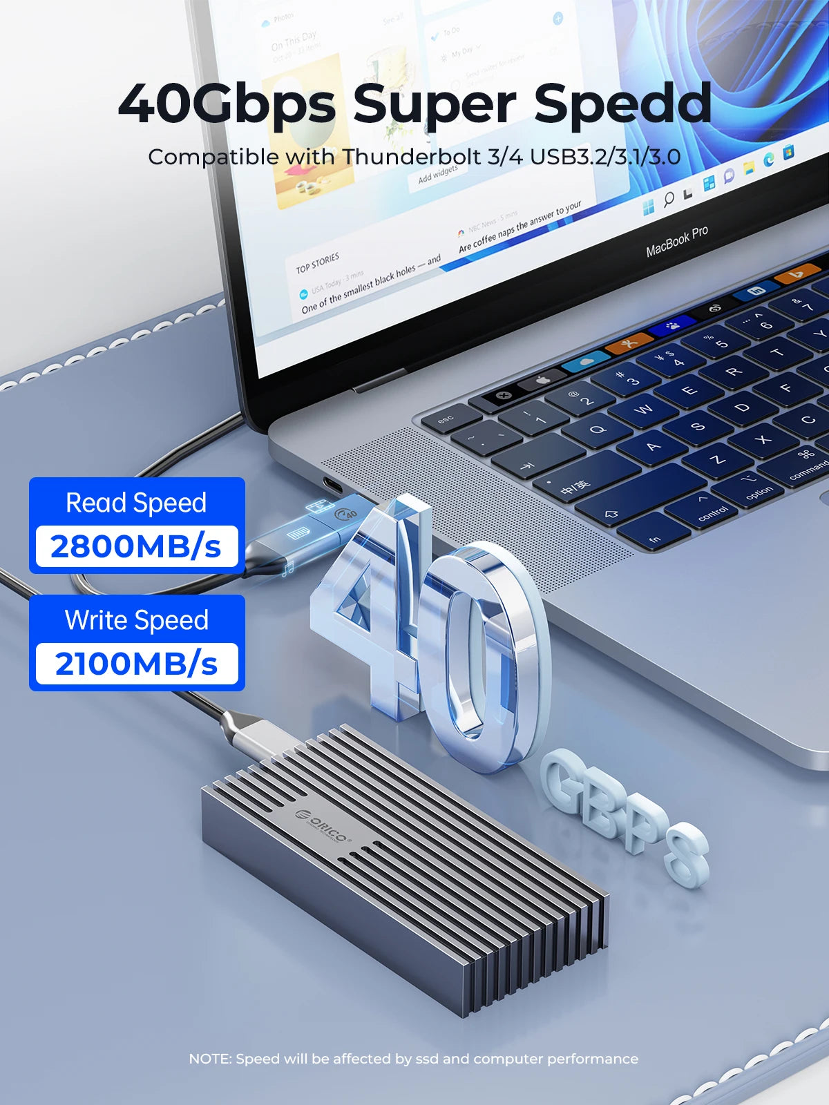 ORICO NVMe M.2 SSD Enclosure 40Gbps USB4 External Case for PCIe SSD