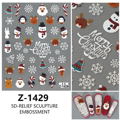3D Christmas Nail Art Stickers - Festive Snowman & Snowflake Manicure Decals