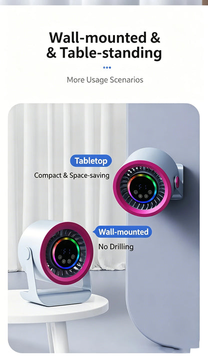 100-Speed Silent Desktop & Wall Mount Fan - 3600mAh Digital Display