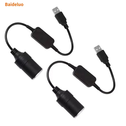 USB to 12V Car Cigarette Lighter Socket Adapter Converter