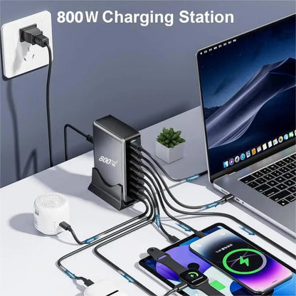 800W 10-Port GaN Fast Charging Station for iPhone, Samsung, and MacBook