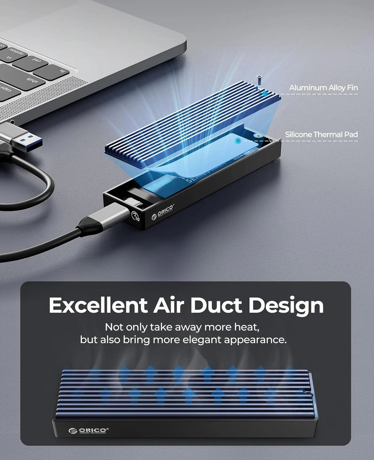 ORICO M.2 NVMe SATA SSD Enclosure - 10Gbps Portable External Drive Case - 3