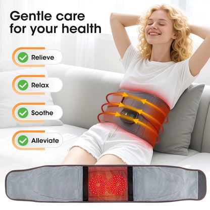 Cordless Heated Lumbar Massager Belt with Red Light Therapy & Vibration