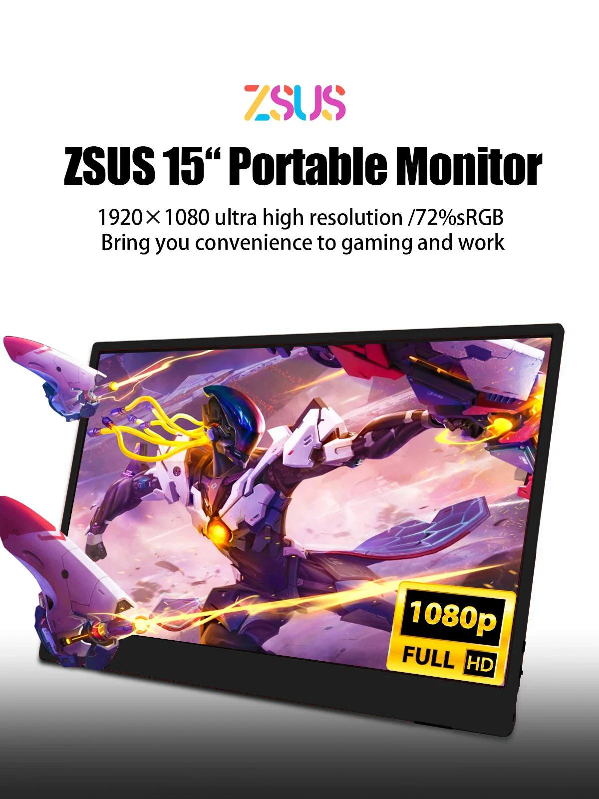 15.6" Full HD 1080P Portable Monitor - IPS Ultra-Slim Gaming Display - 7
