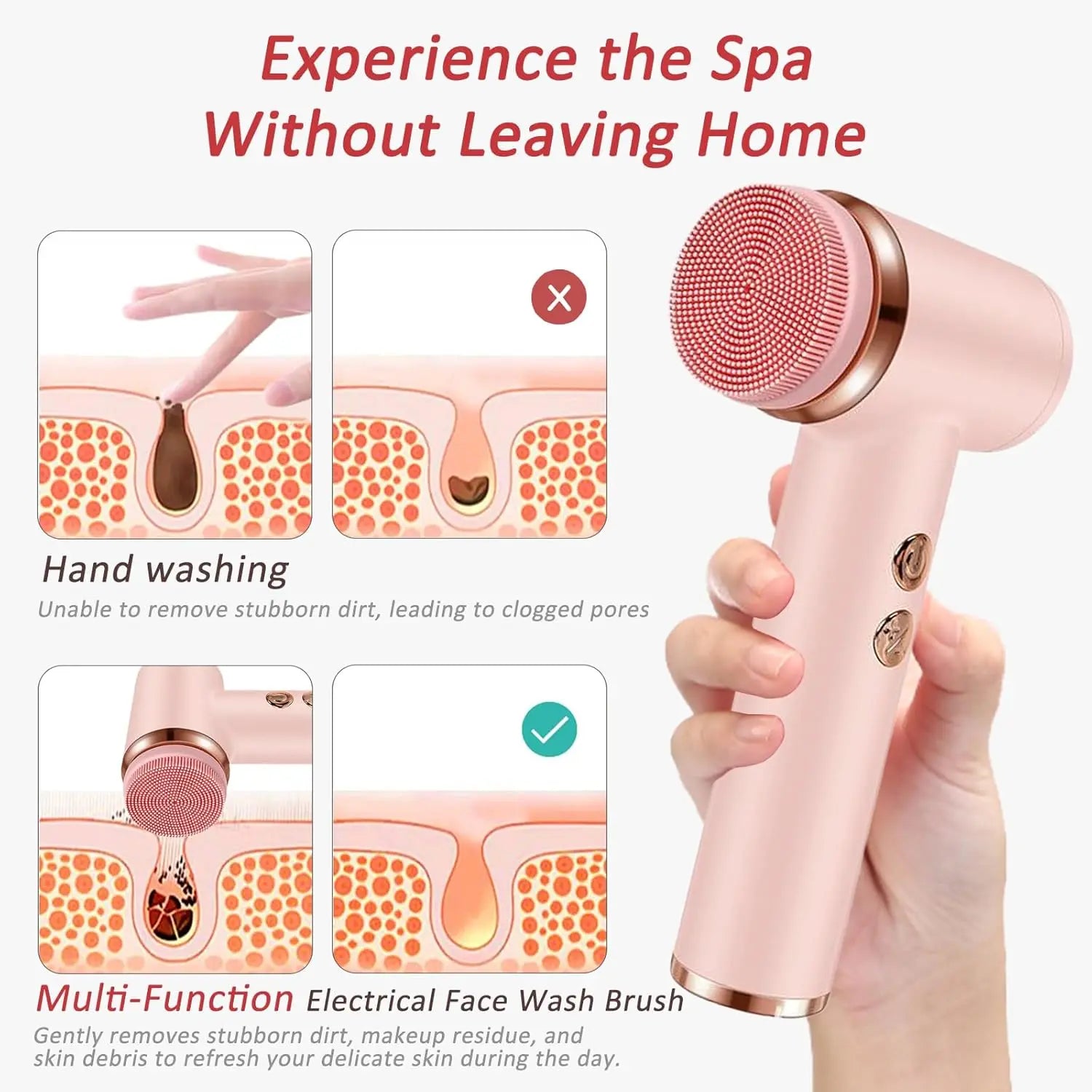 4-in-1 Waterproof Electric Facial Cleansing Brush & Exfoliating Massage Device - 2
