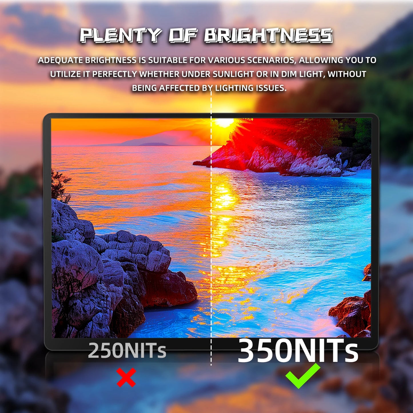 14" 2K Portable Monitor - 60Hz Ultra HD HDR Laptop Display Screen