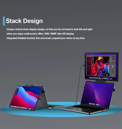 16" QHD Stackable Portable Monitor - Dual Screen Laptop Display 2560x1600