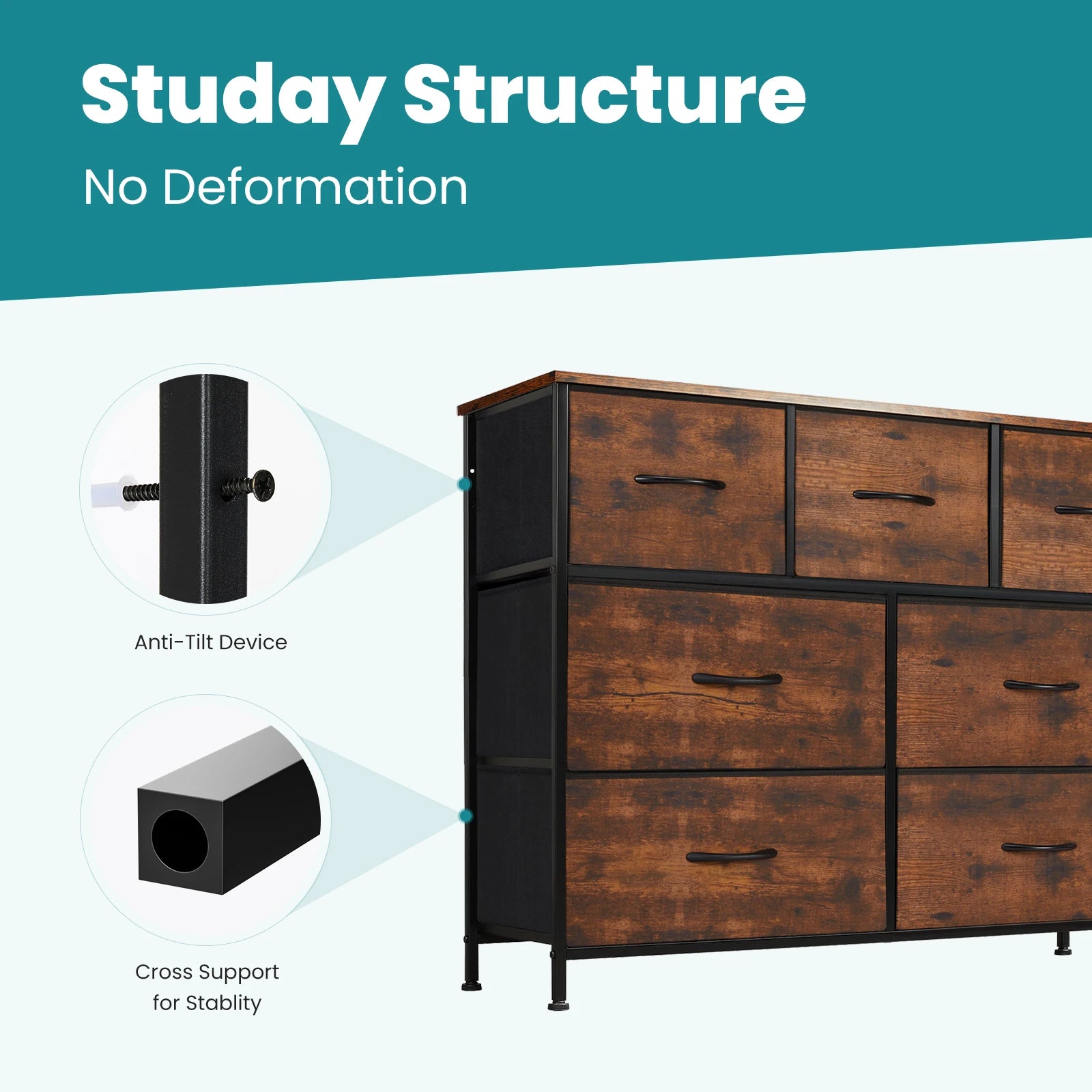 7-Drawer Fabric Dresser Organizer - Sturdy Storage Chest for Bedroom - 16