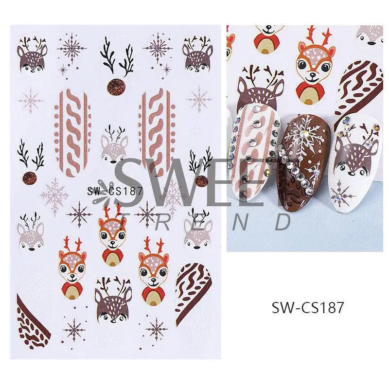 3D Christmas Nail Art Stickers - Festive Snowman & Snowflake Manicure Decals