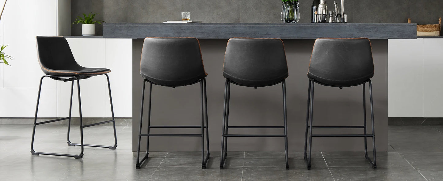 Modern Faux Leather Bar Stools - Set of 2 Counter Height Kitchen Chairs