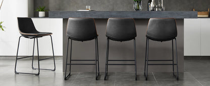 Modern Faux Leather Bar Stools - Set of 2 Counter Height Kitchen Chairs