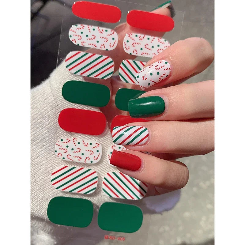 Christmas Snowflake Semi-Cured Gel Nail Wraps - Long-Lasting Holiday Nail Art Decals