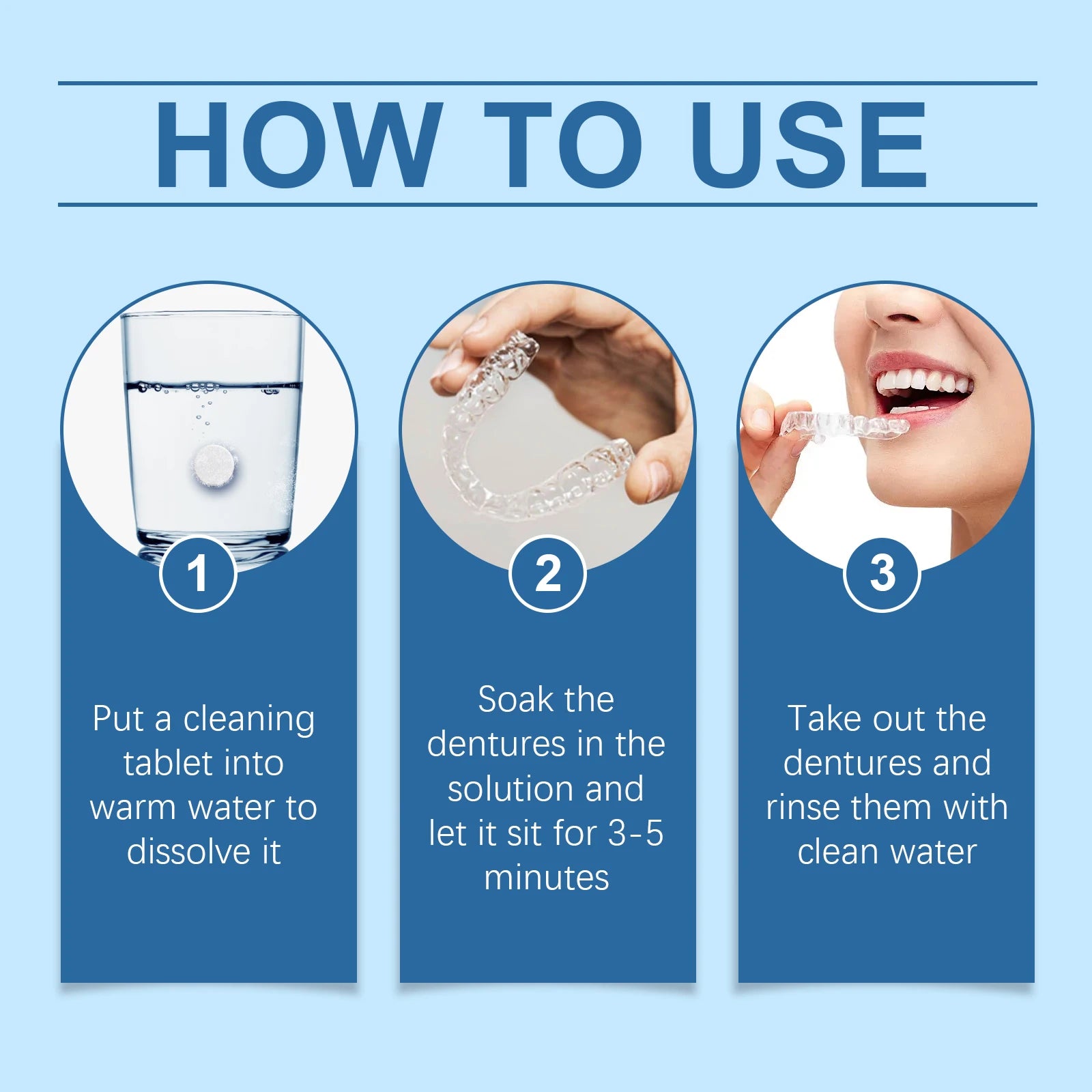 Denture Cleaning Effervescent Tablets - Antibacterial Retainer & Aligners Cleaner - 12