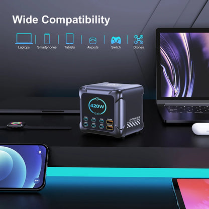 300W GaN 6-Port Desktop Fast Charger Station with Digital Display