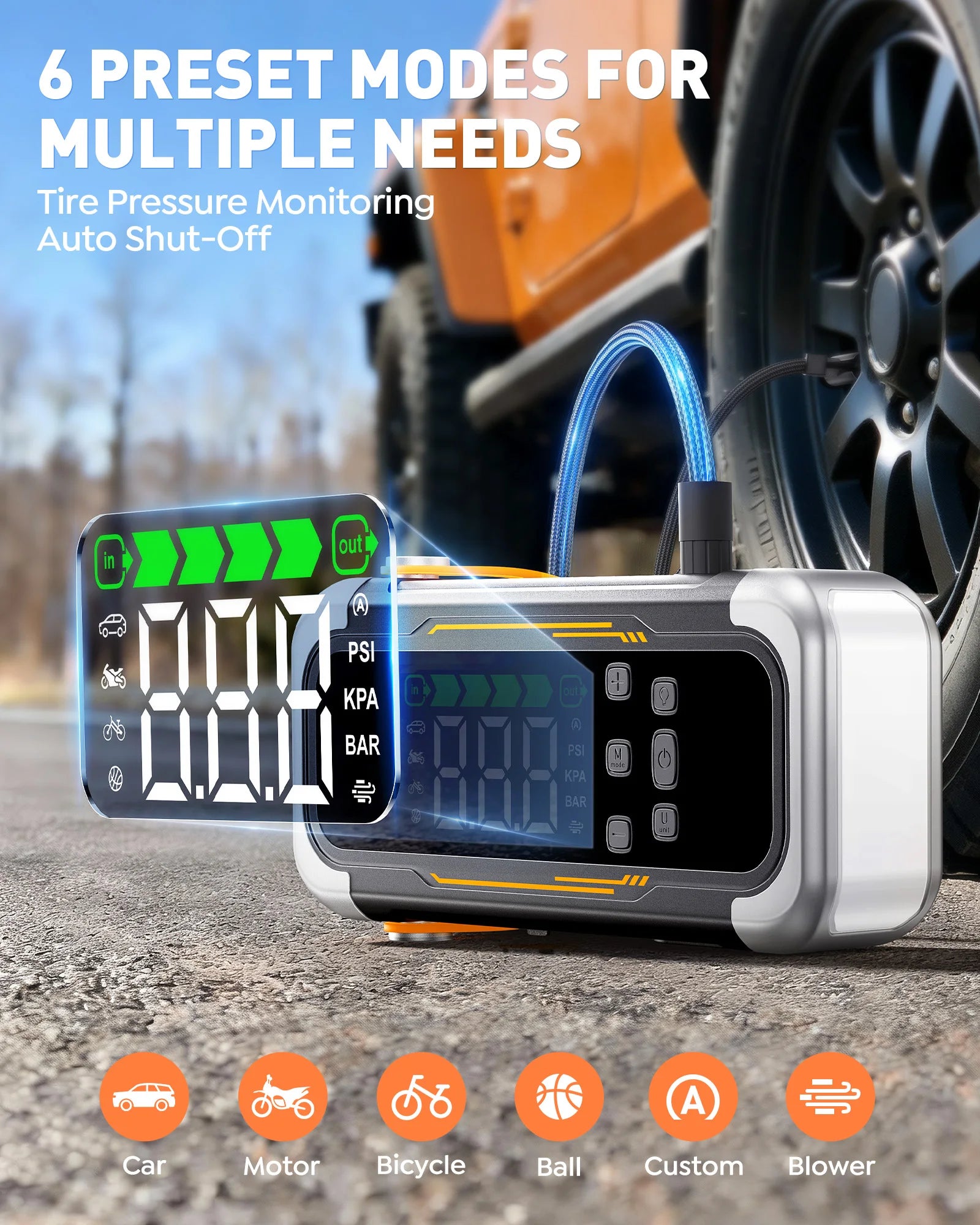 6000A Car Jump Starter with 150PSI Air Compressor & Power Bank - 4