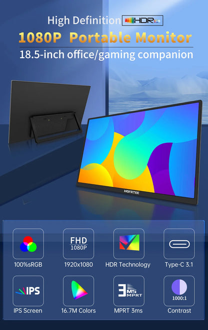 18.5" Portable 120Hz Monitor - 1080P IPS Full HD Laptop Second Screen