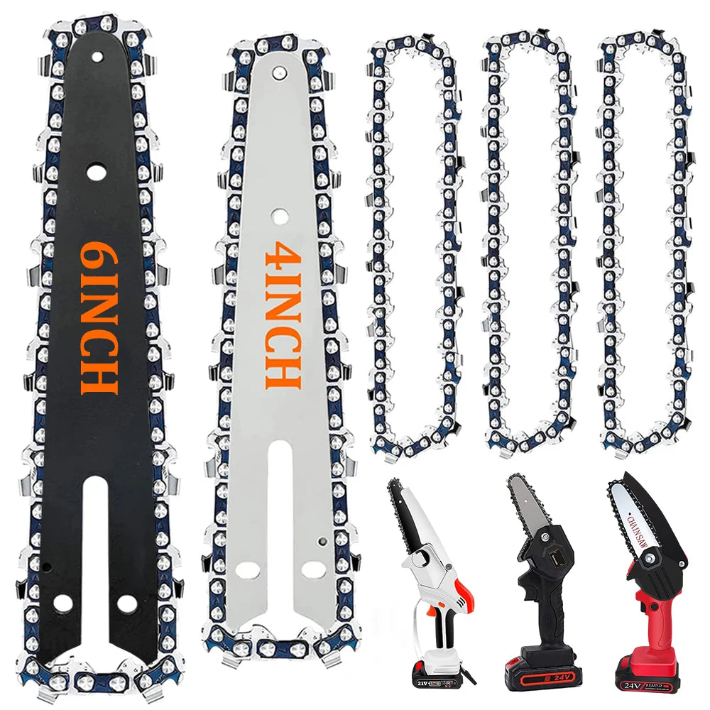 4 & 6 Inch Replacement Chainsaw Chain and Guide Bar for Mini Cordless Pruning Saws