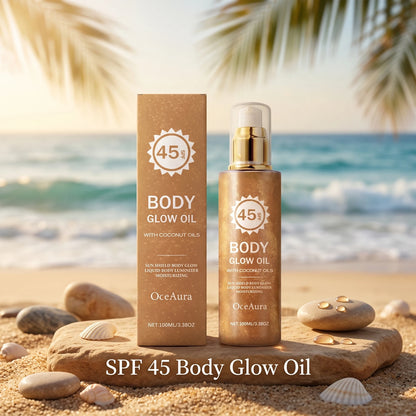 SPF 45 Shimmering Coconut Body Glow Oil Sun Protection Moisturizer
