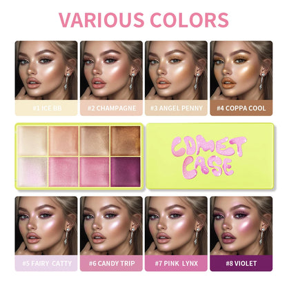 8-Color Cream Blush & Highlighter Palette | Long-Lasting Glow