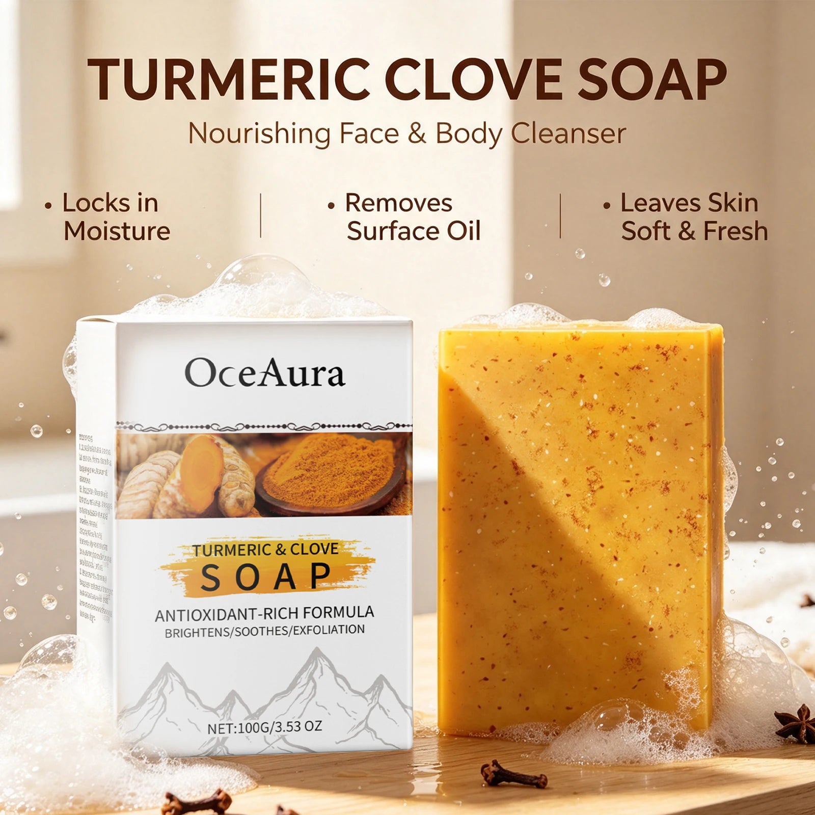 Turmeric & Clove Antioxidant Brightening Soap Bar for Face & Body - 3