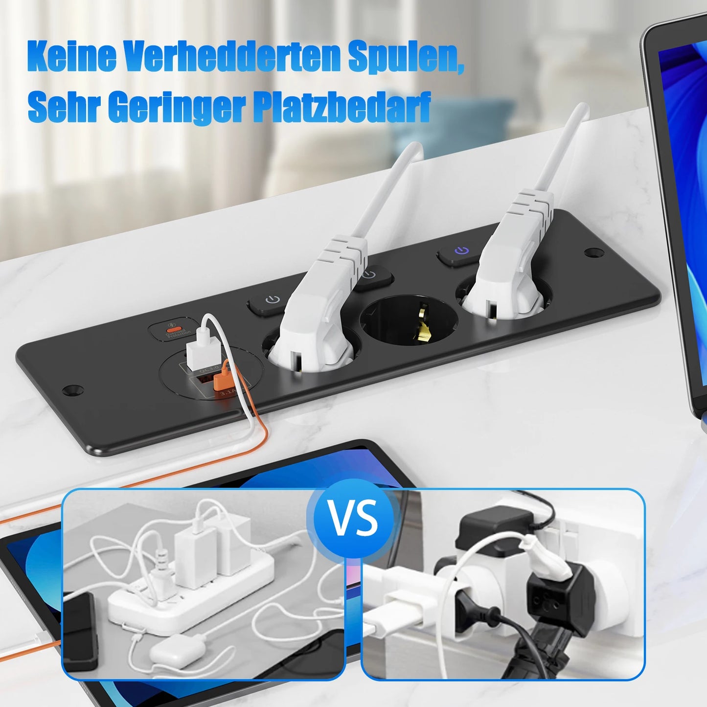 EU Desktop Power Strip with 5 AC Sockets & 4 USB Ports - 3250W Fast Charge