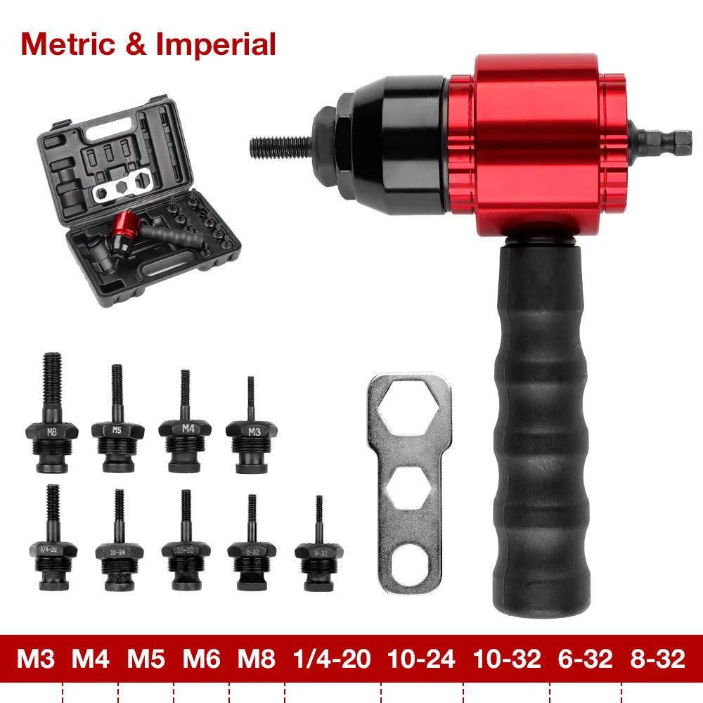 Electric Rivet Nut Gun Adapter for Drill - M3 M4 M5 M6 M8 Riveting Tool Kit - 16