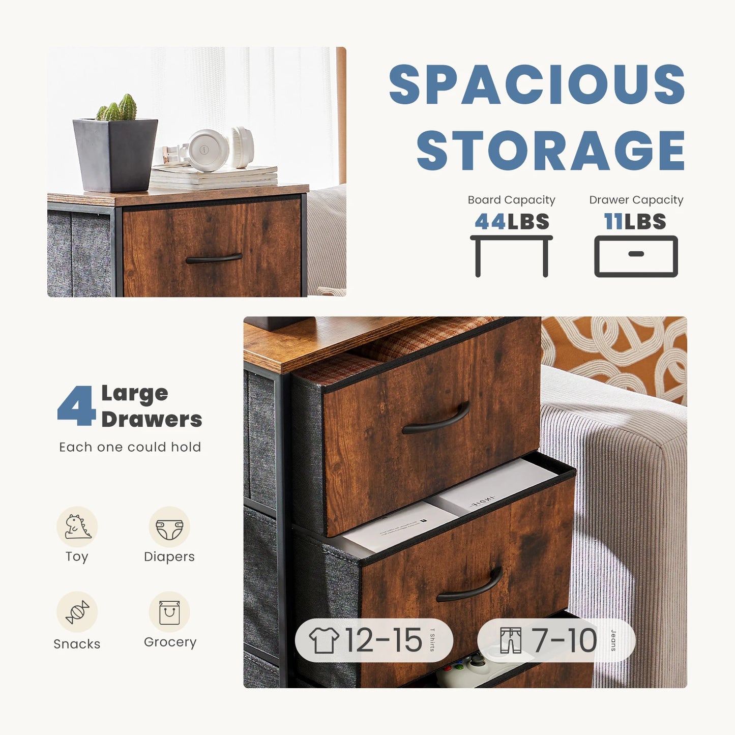 4-Drawer Bedroom Dresser & Nightstand with Sturdy Metal Frame