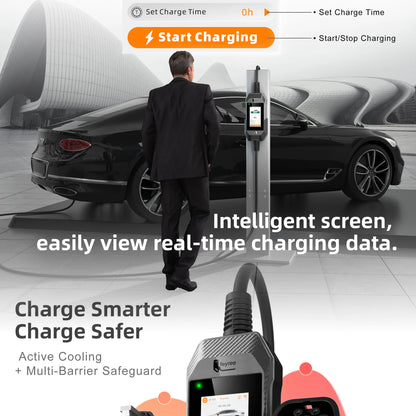 Portable 7kW EV Charger with 4.3" Touchscreen & Smart WiFi App Control