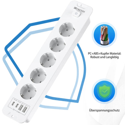 10-in-1 Recessed Power Strip with 20W USB-C PD & Fast Charging Wall Socket