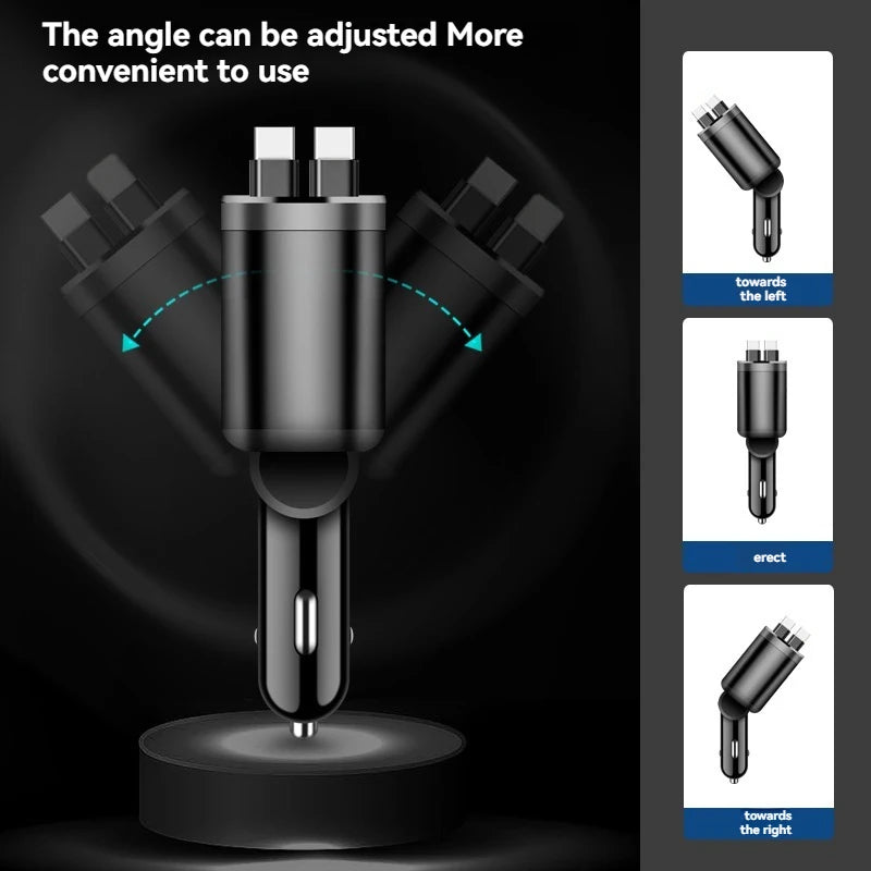 5-in-1 Retractable Car Charger - Fast PD Charging for All Devices