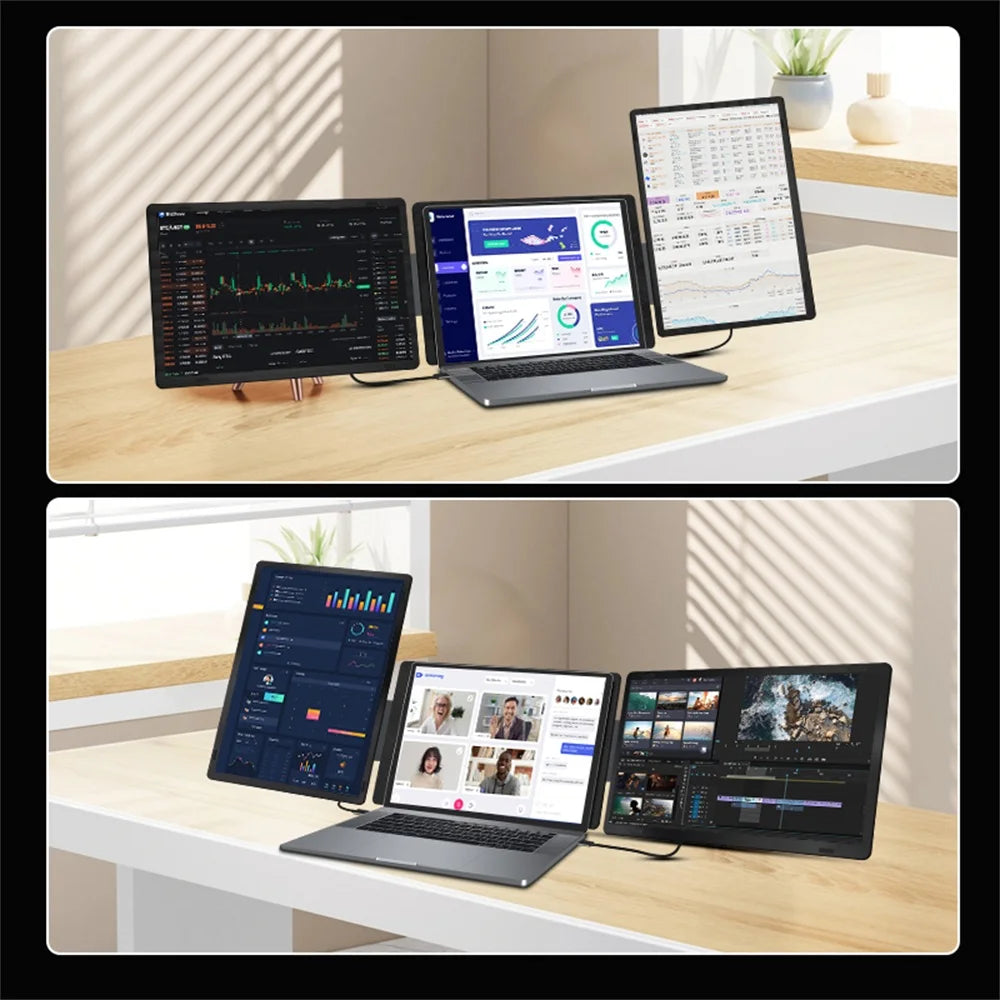 14-16" Dual Screen Laptop Monitor Extender - FHD IPS Portable Triple Display - 23