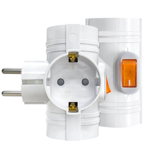 3-Way EU Plug Adapter - 250V 16A Power Socket Extender for Home & Travel