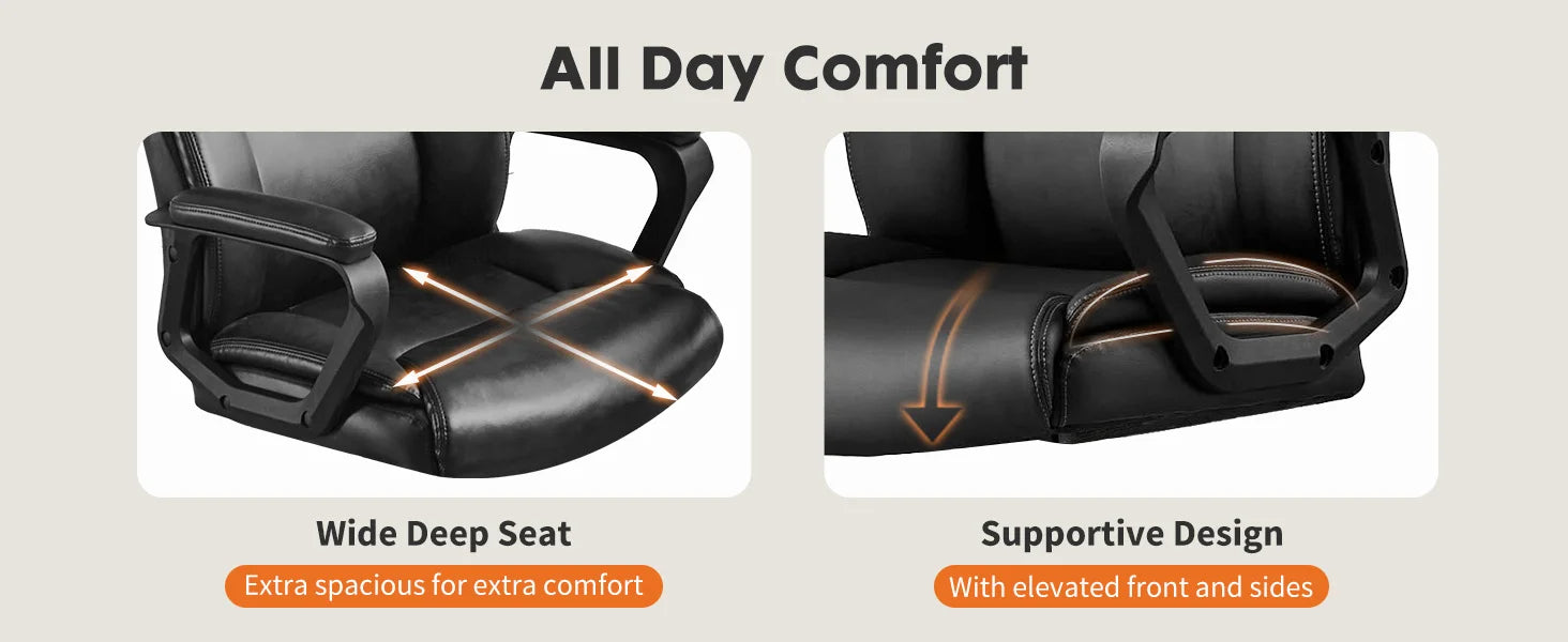Ergonomic PU Leather Office Desk Chair with Flip-Up Arms & Lumbar Support - 9