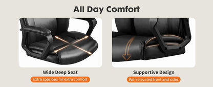 Ergonomic PU Leather Office Desk Chair with Flip-Up Arms & Lumbar Support