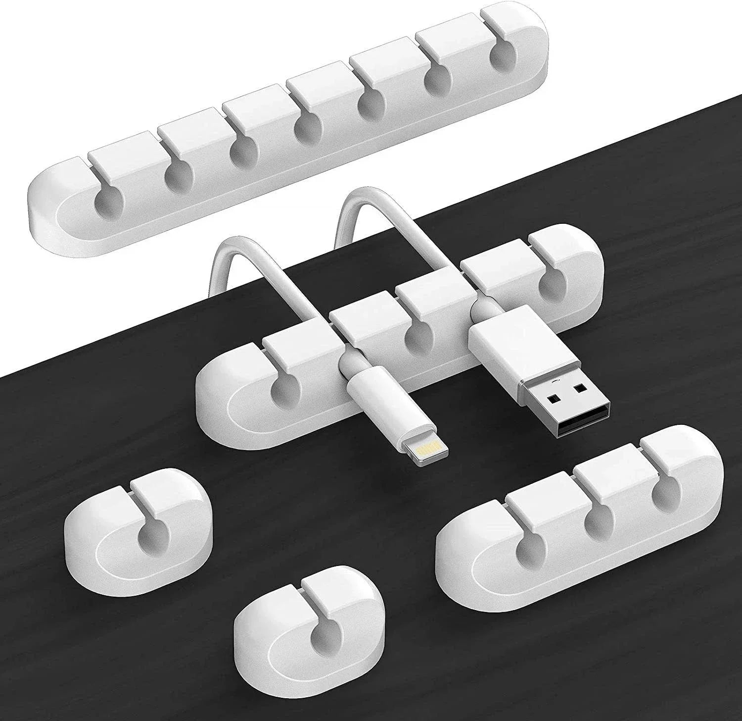 Self-Adhesive Silicone Cable Organizer Clips for Desk & Office Cord Management - 1