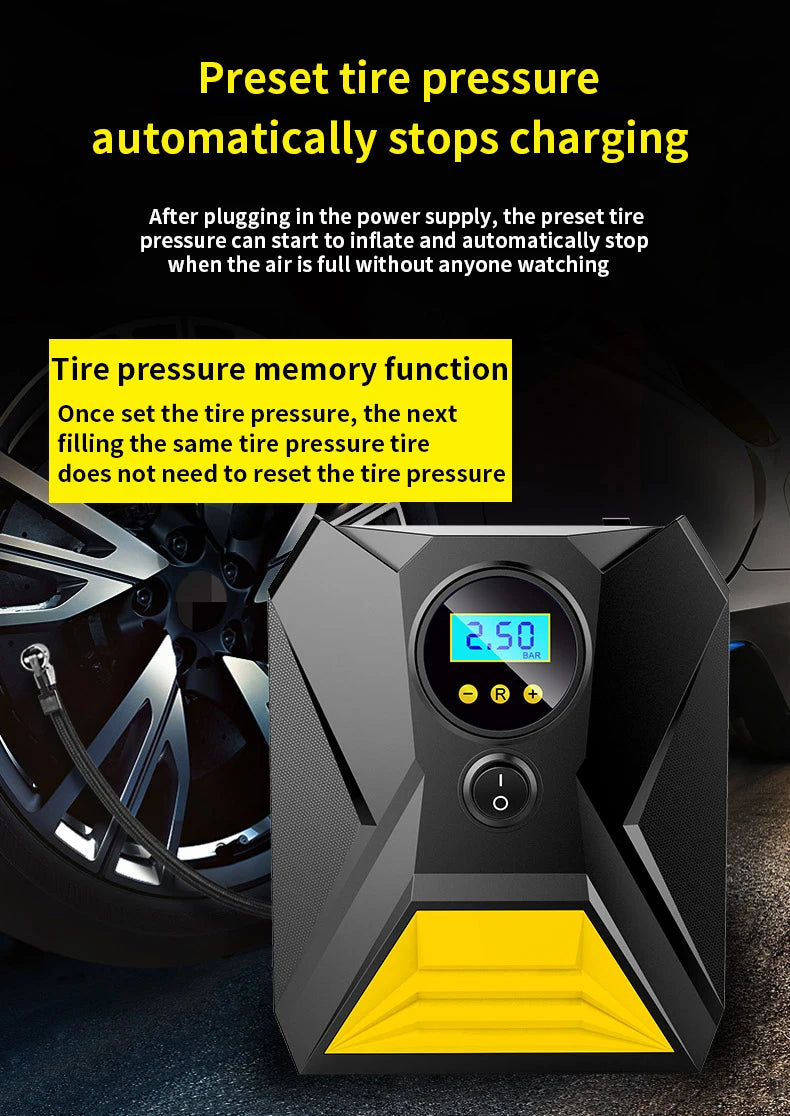 Portable 12V Car Tire Inflator - 150PSI Digital Air Compressor
