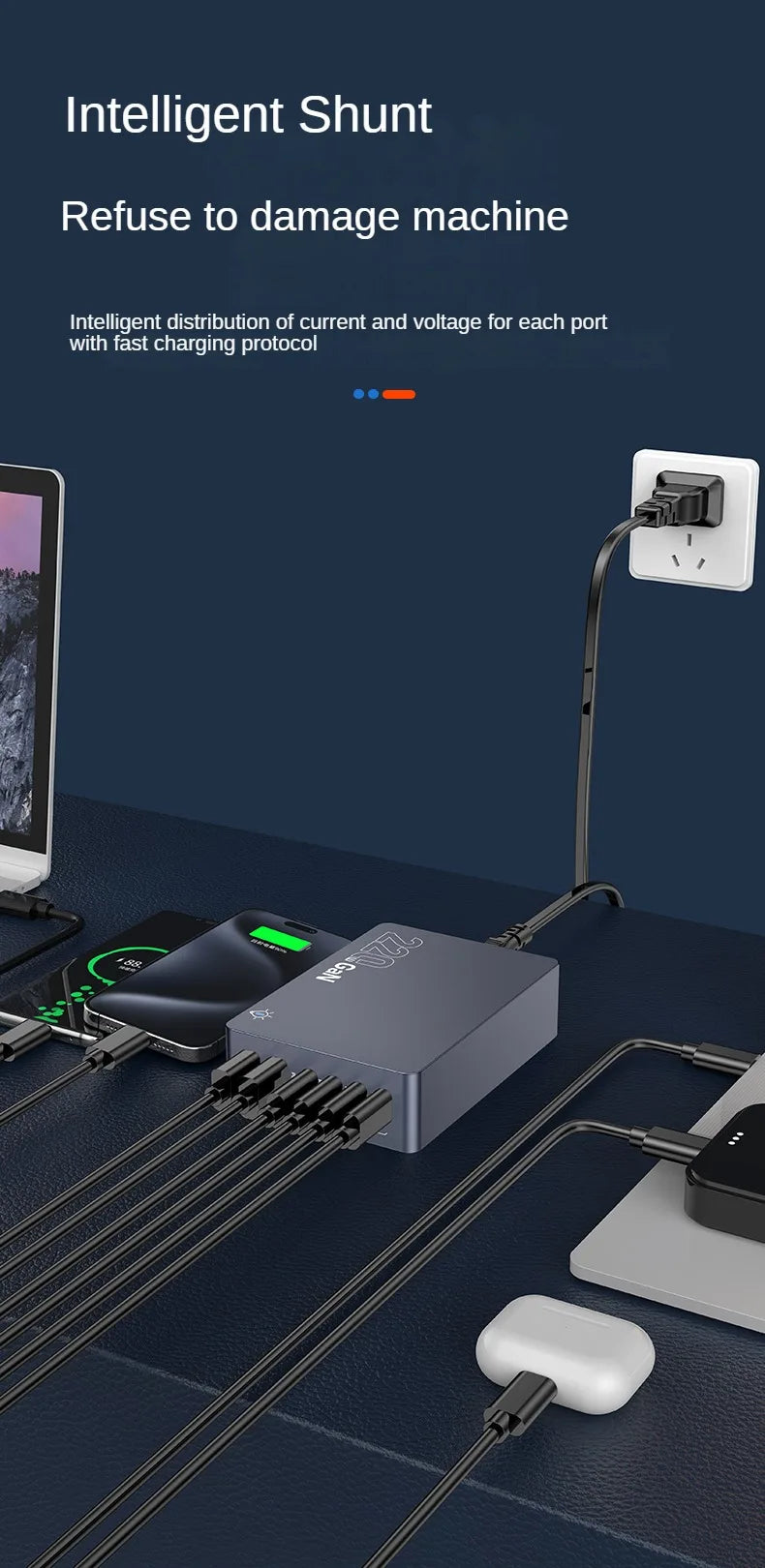 220W 6-Port GaN Desktop Fast Charger - PD USB-C & QC Charging Station