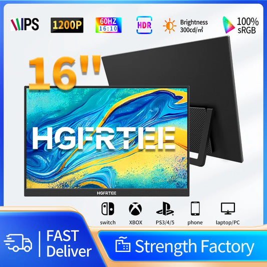 16" Portable Monitor 1920x1200 IPS FHD HDR10 Travel Display for Laptop