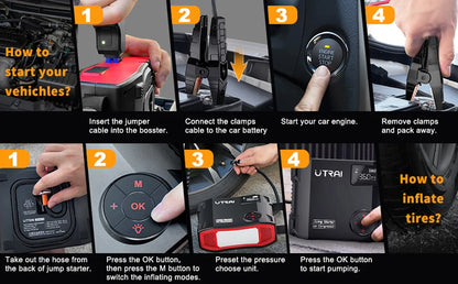 4-in-1 Portable Car Jump Starter & 150PSI Air Compressor - 16000mAh Power