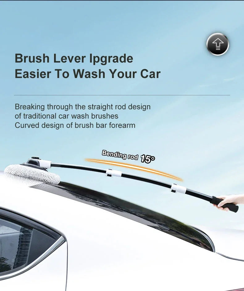 Telescopic Car Wash Mop with 15° Curved Handle & Microfiber Brush