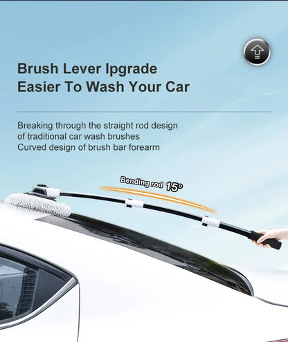Telescopic Car Wash Mop with 15° Curved Handle & Microfiber Brush