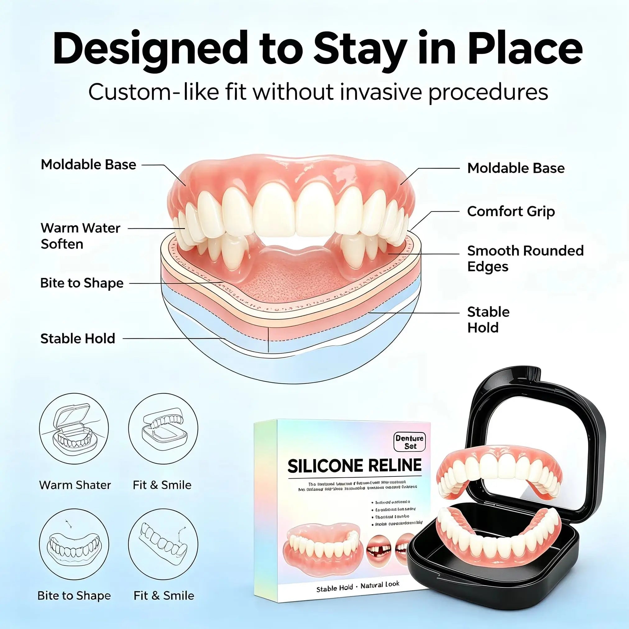 Natural Fit Silicone Dentures - Instant Cosmetic Smile & Oral Comfort - 6