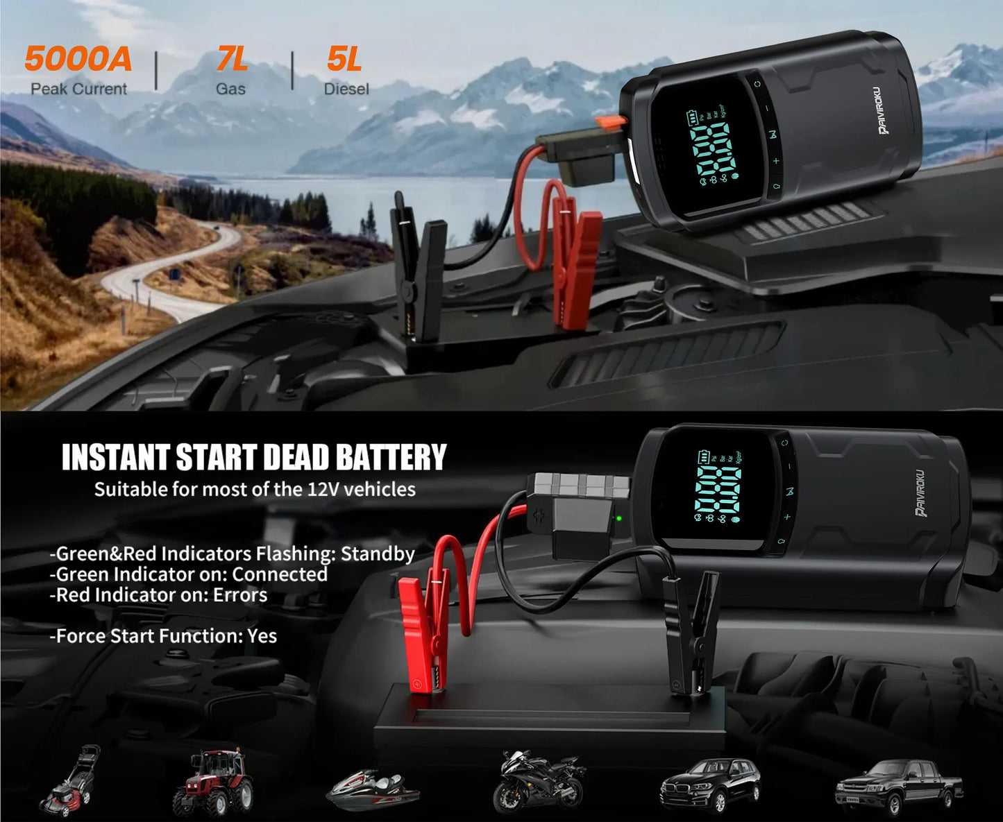 5000A Car Jump Starter with 150PSI Air Compressor & Portable Power Bank